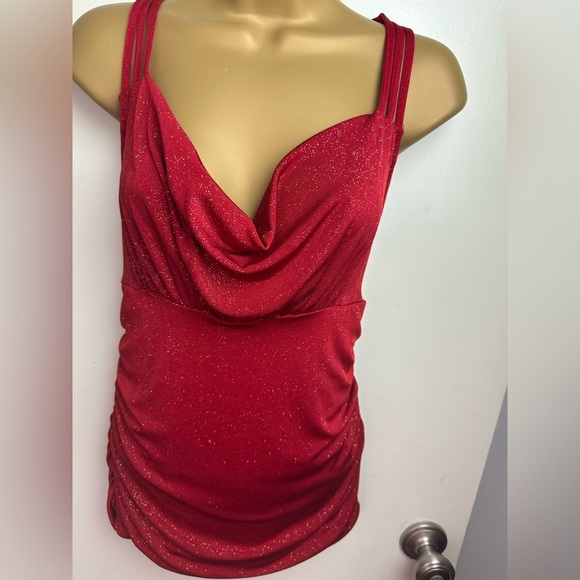 HeartSoul Red Gold Glittery Y2K Vintage Strappy Stretch Fairy Whimsy-Goth Top XL - Picture 4 of 15